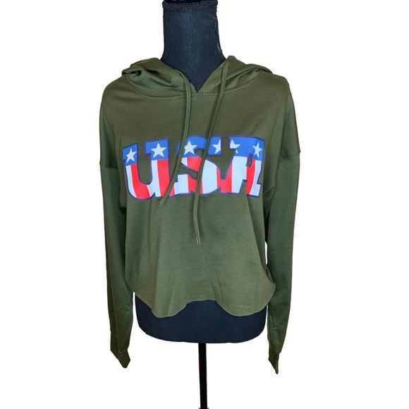 USA Patriotic Crop Hoodie - Picture 1 of 8